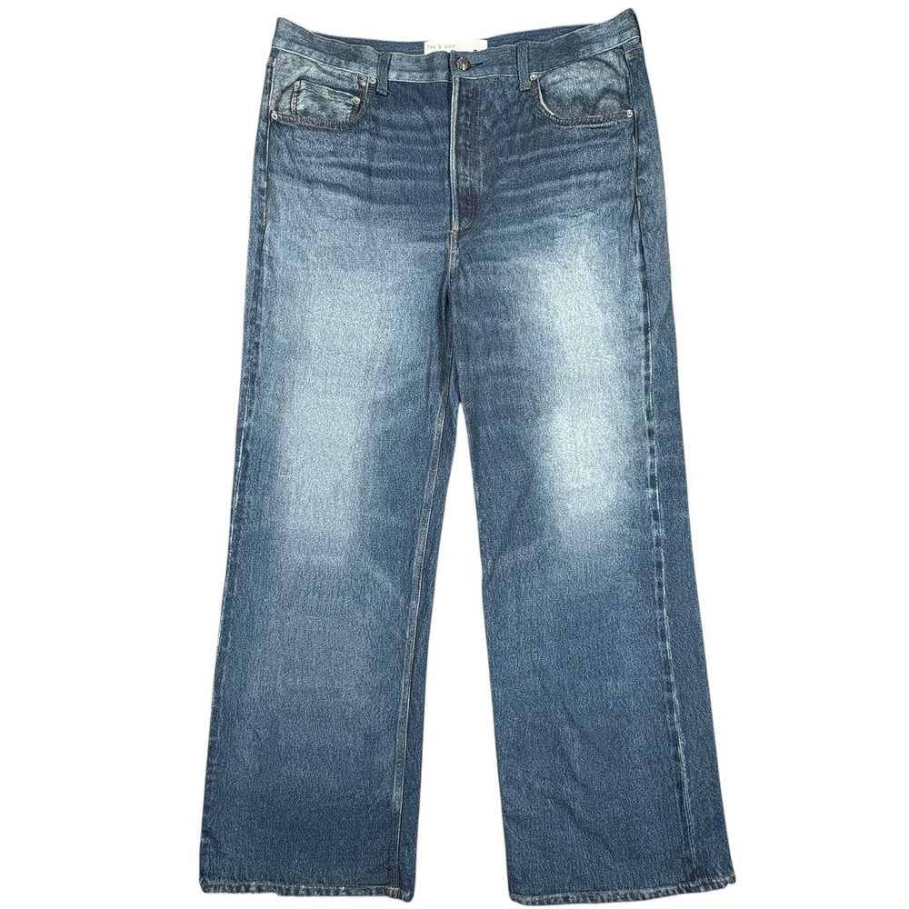 Rag & Bone Miramar Wide Leg Sweatpant Jeans Womens 34x30.5* Blue Printed Pants